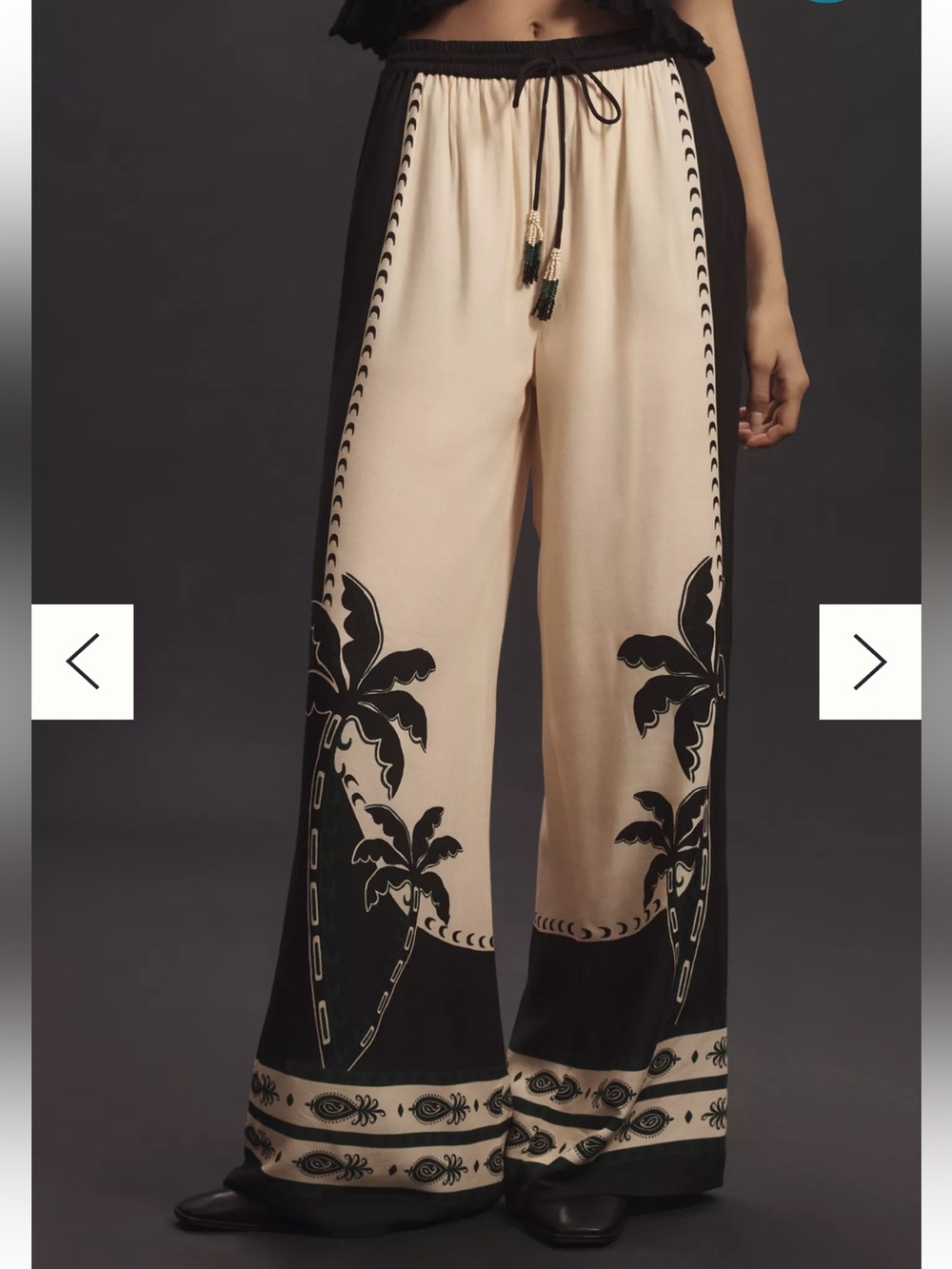 Farm Rio for Anthropologie Martina Pull on wide leg pants in black and cream
